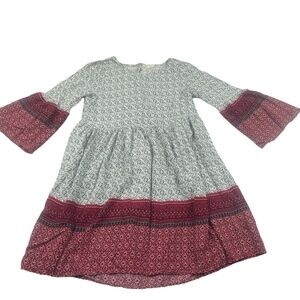 Hem And Thread Dress L Bohemian Bell Sleeves Patterned Knee Length Chic
